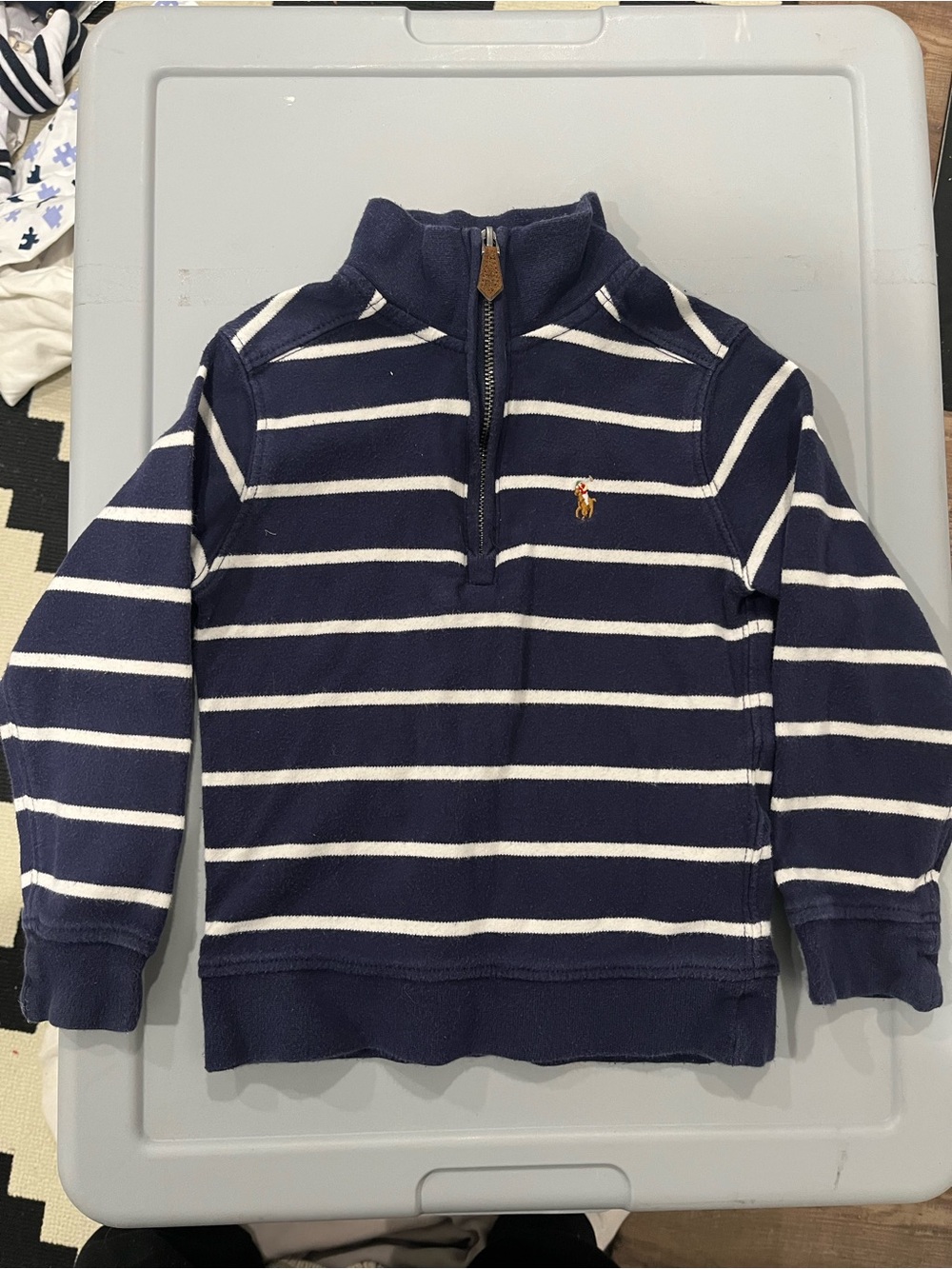 Polo by Ralph Lauren Navy and White Striped Quarter-Zip Sweater